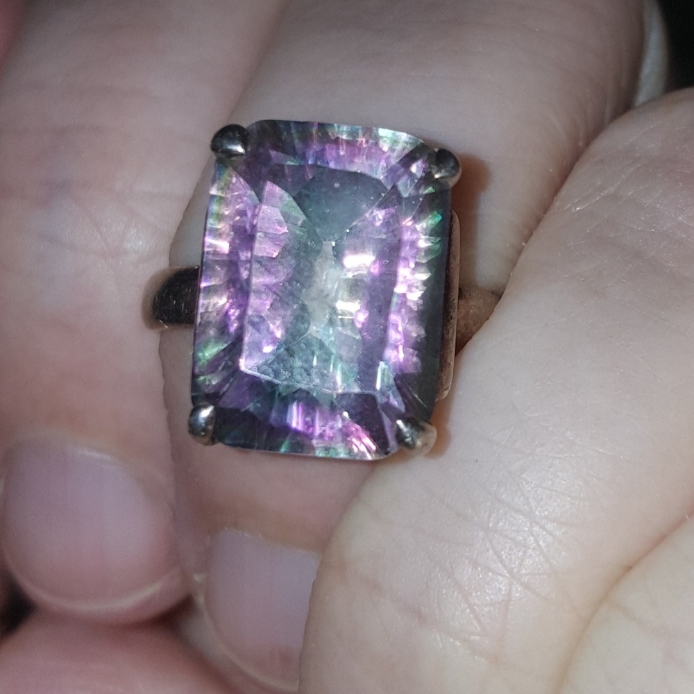 Mystic topax & sterling silver ring size 5.5